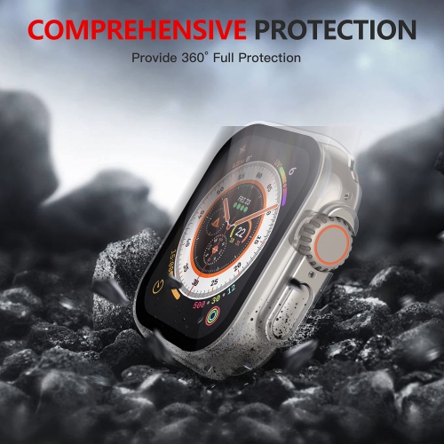 2 Pack Langboom Transparent Hard Case Compatible for 2022 Apple Watch Ultra 49mm with Tempered Glass Screen Protector, HD Clear Ultra-Thin Overall