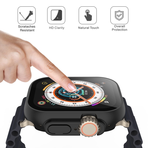 2 Pack Langboom Black Hard Case Compatible for 2022 Apple Watch Ultra 49mm with Tempered Glass Screen Protector, HD Clear Ultra-Thin Overall