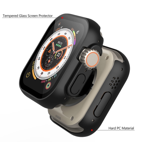 2 Pack Langboom Black Hard Case Compatible for 2022 Apple Watch Ultra 49mm with Tempered Glass Screen Protector, HD Clear Ultra-Thin Overall