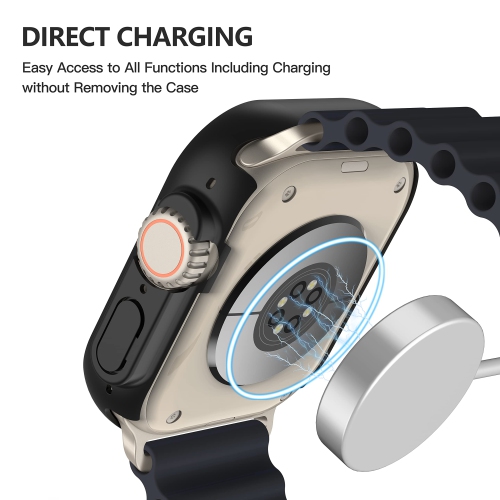 2 Pack Langboom Black Hard Case Compatible for 2022 Apple Watch Ultra 49mm with Tempered Glass Screen Protector, HD Clear Ultra-Thin Overall