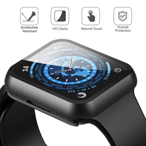 2 Pack Langboom Black Hard Case Compatible for Apple Watch Series 8 Series 7 41mm with Tempered Glass Screen Protector, HD Clear Ultra-Thin Overall