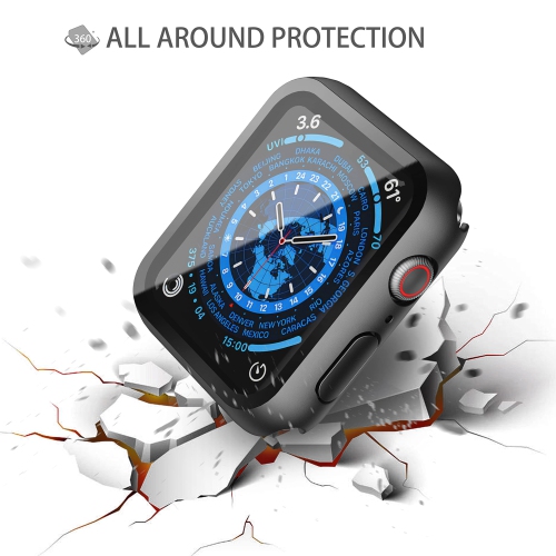 2 Pack Langboom Black Hard Case Compatible for Apple Watch Series 8 Series 7 41mm with Tempered Glass Screen Protector, HD Clear Ultra-Thin Overall