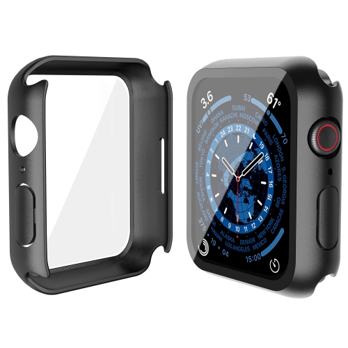 2 Pack Langboom Black Hard Case Compatible for Apple Watch Series 8 Series 7 41mm with Tempered Glass Screen Protector, HD Clear Ultra-Thin Overall