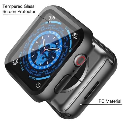 2 Pack Langboom Black Hard Case Compatible for Apple Watch Series 8 Series 7 41mm with Tempered Glass Screen Protector, HD Clear Ultra-Thin Overall