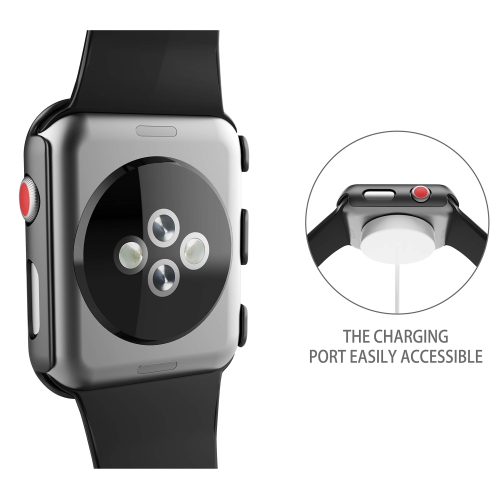 2Pack Langboom Black Hard Case Compatible with Apple Watch Series 3 Series 2 42mm with Screen Protector, iWatch Ultra Thin HD Tempered Glass Screen
