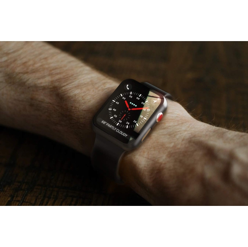 2Pack Langboom Black Hard Case Compatible with Apple Watch Series 3 Series 2 42mm with Screen Protector, iWatch Ultra Thin HD Tempered Glass Screen