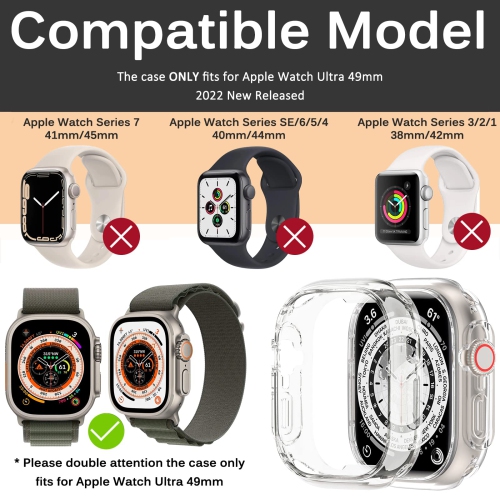 2 Pack Miimall Compatible Apple Watch Ultra Case 49mm No Screen Protector , Soft TPU Bumper Lightweight Shockproof All-Around Edge Protective Cover