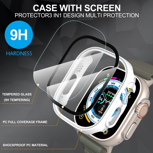 Diruite 2-Pack for Apple Watch Ultra 49mm PC All-Around Screen Protector Case, Tempered Glass Screen Protector Case Ultra-Thin for iWatch Ultra 49mm