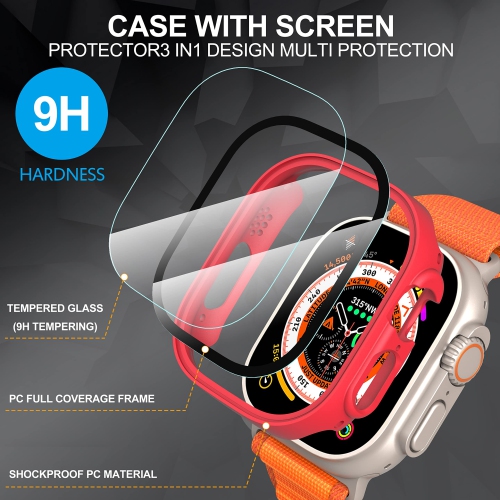 Diruite 2-Pack for Apple Watch Ultra 49mm PC All-Around Screen Protector Case, Tempered Glass Screen Protector Case Ultra-Thin for iWatch Ultra 49mm