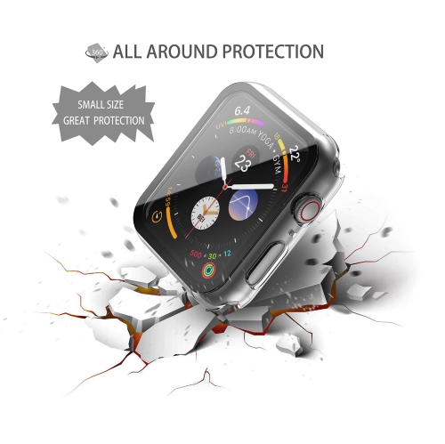 Langboom 2Pack Transparent Hard Case Compatible with Apple Watch SE Series 6 Series 5 Series 4 40mm with HD Tempered Glass Screen Protector, iWatch
