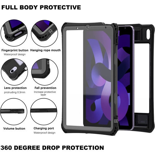 iPad Air 5/4 Protective Case, Waterproof Shockproof Snow Proof Dirt Proof Heavy Duty Rugged Case with Pencil Holder Kickstand Keyboard Interface for