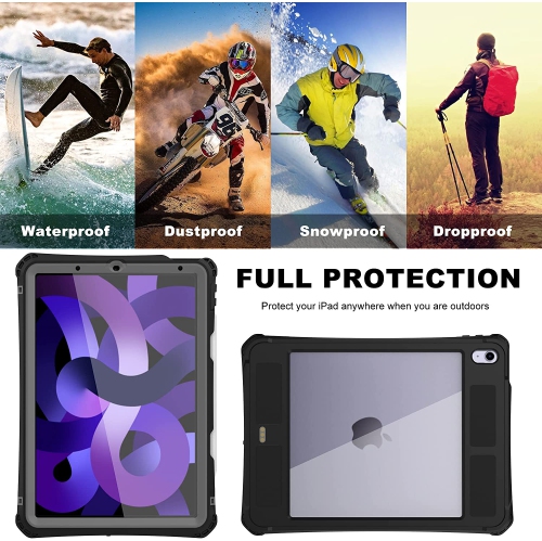 iPad Air 5/4 Protective Case, Waterproof Shockproof Snow Proof Dirt Proof Heavy Duty Rugged Case with Pencil Holder Kickstand Keyboard Interface for