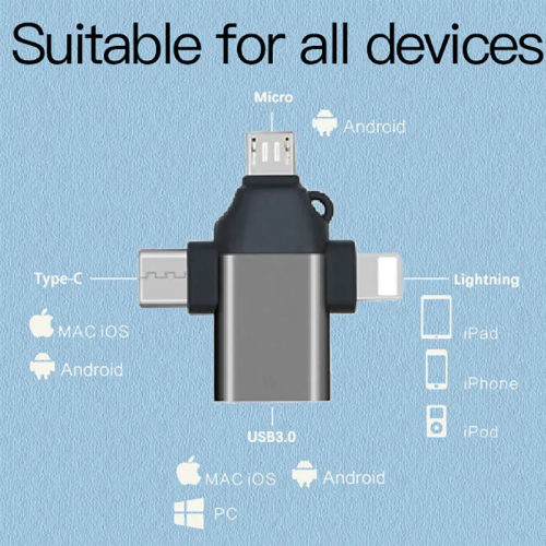 Adaptateur USB 3.0 multifonction OTG HUB 3 en 1 avec Type USB C Lightning Micro USB pour iPhone iPad Android Windows PC