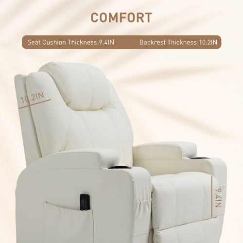 Fauteuil de massage inclinable de HOMCOM, fauteuil berçant pivotant, canapé inclinable manuellement à 8 points de vibration, cuir PU, porte-gobelets,