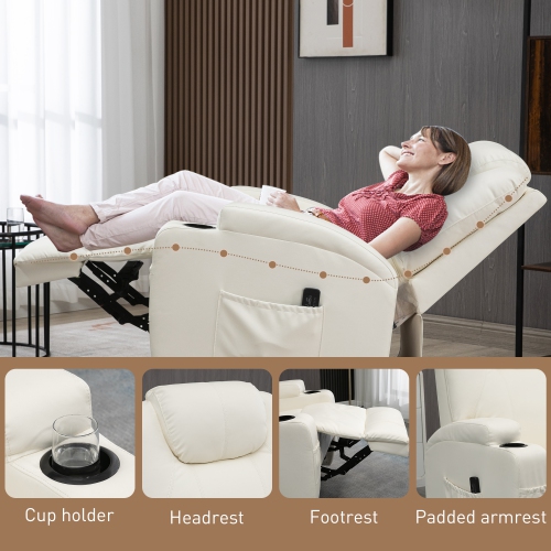 Fauteuil de massage inclinable de HOMCOM, fauteuil berçant pivotant, canapé inclinable manuellement à 8 points de vibration, cuir PU, porte-gobelets,