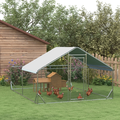 PawHut Large Metal Chicken Coop, Hen Run House with Anti-Ultraviolet Cover, Walk-in Poultry Cage for Ducks, Rabbits, Outdoor Backyard Farm, 13.1' x