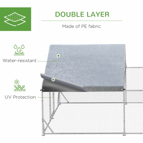 PawHut Large Metal Chicken Coop, Hen Run House with Anti-Ultraviolet Cover, Walk-in Poultry Cage for Ducks, Rabbits, Outdoor Backyard Farm, 13.1' x