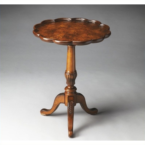 Beaumont Lane Transitional Wood Pedestal Table in Olive Ash Burl Brown