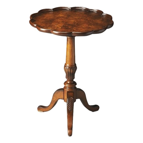 Beaumont Lane Transitional Wood Pedestal Table in Olive Ash Burl Brown