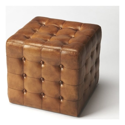 BEAUMONT LANE  Modern Leather/plywood Square Ottoman In In Brown