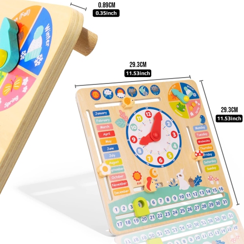 TOOKYLAND Calendar and Clock Toy - Wooden Montessori Board for Learning Days, Dates, Time, Seasons and Weather, for Kids 3 Years +
