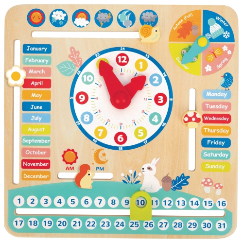 TOOKYLAND Calendar and Clock Toy - Wooden Montessori Board for Learning Days, Dates, Time, Seasons and Weather, for Kids 3 Years +