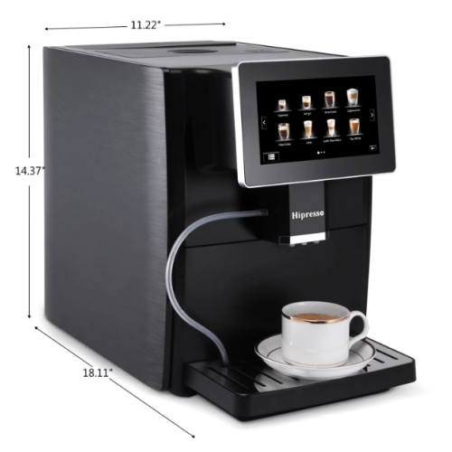 Hipresso Super-automatic Espresso Coffee Machine with Large 7 inches HD TFT Display Long, Americano,Cappuccino, Latte, Macchiato,Flat White, Espresso
