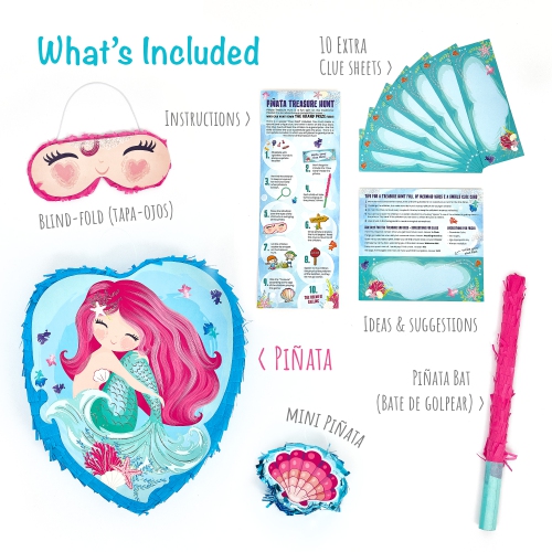 Mermaid Pinata Themed Birthday Supplies Set - Perfect Piñata Decorations, Treasure Hunt & More!