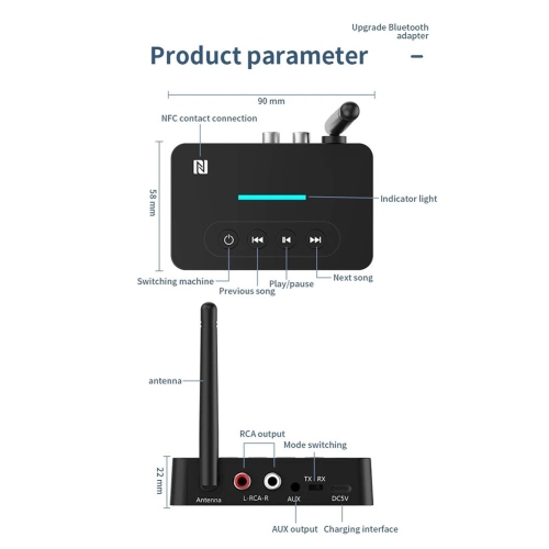 2 In 1 Bluetooth Audio Transceiver Transmitter Receiver Wireless Converter Interface Bluetooth5.0 RCA/AUX/USB