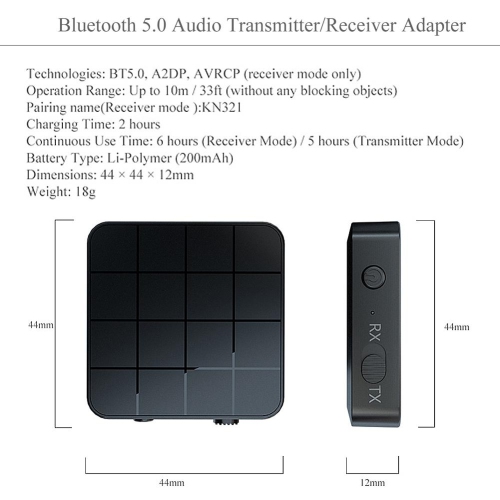 Adaptateur émetteur-récepteur audio sans fil 2 en 1 pour TV, voiture et ordinateur Bluetooth 5.0