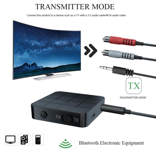 Adaptateur émetteur-récepteur audio sans fil 2 en 1 pour TV, voiture et ordinateur Bluetooth 5.0