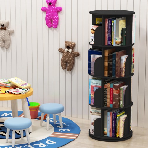 4 Tier Rotating Stackable Shelves Bookshelf Organizer - Black