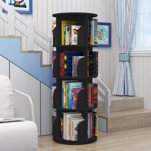 4 Tier Rotating Stackable Shelves Bookshelf Organizer - Black