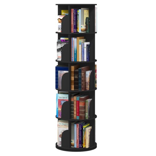 MSW FURNITURE  5 Tier 360° Rotating Stackable Shelves Bookshelf Organizer - In Black