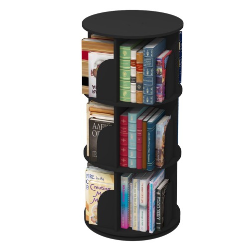 3Tier 360° Rotating Stackable Shelves Bookshelf Organizer Black