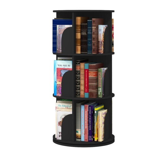 3Tier 360° Rotating Stackable Shelves Bookshelf Organizer - Black