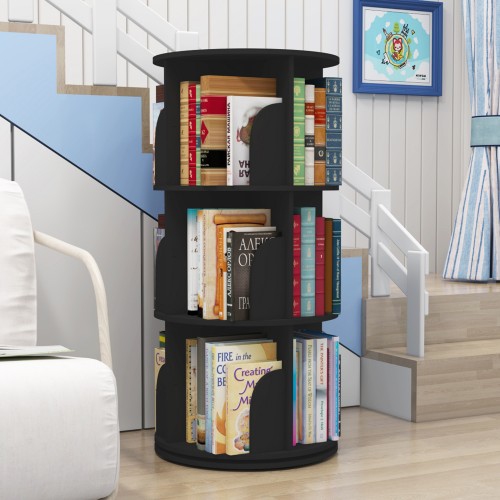 3Tier 360° Rotating Stackable Shelves Bookshelf Organizer - Black