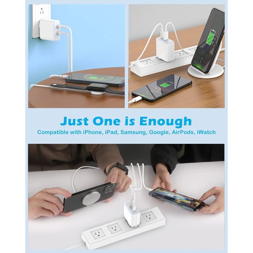 【CSmart】 35W Dual USB C PD 3.0 Fast Wall Charger Power Adapter + 2 USB C to Lightning Cable for Macbook iPhone iPad