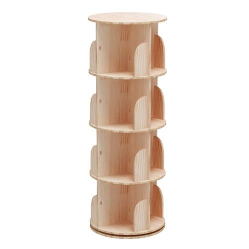 4 Tier Rotating Bookshelf, 360° Solid Pine Wood Rotating Stackable Shelves Bookshelf Organizer for Home, Bedroom, Office