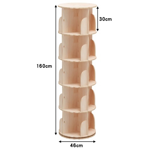 5 Tier Rotating Bookshelf, 360° Solid Pine Wood Rotating Stackable Shelves Bookshelf Organizer for Home, Bedroom, Office