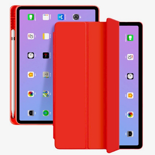 TopSave iPad Pro 11-Inch with Pencil Holder, Slim Tablet Cover with Soft TPU Back, Auto Wake/Sleep (Red)