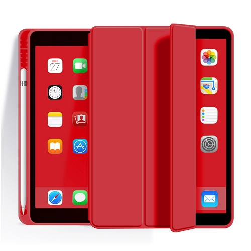 CC  Topsave Ipad 9.7-Inch (6Th/5Th Generation, 2018/2017) With Pencil Holder, Slim Tablet Cover With Soft Tpu Back, Auto Wake/sleep (Red)