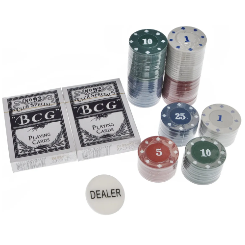 Professional 100 Chips Poker Set with Playing Cards & Dealer Button