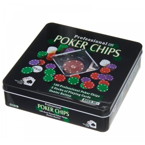 Professional 100 Chips Poker Set with Playing Cards & Dealer Button