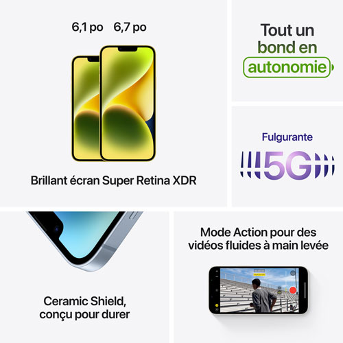 iPhone 14 de 512 Go d'Apple avec Fido - Jaune - Financement mensuel