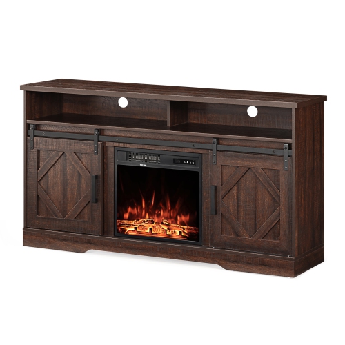 Wampat Fireplace TV Stand for TVs Up to 65 Inch,16 Colors LED Wood Entertainment Center with Storage Cabinet,Sliding Barn Door,2 Heating Mode,5
