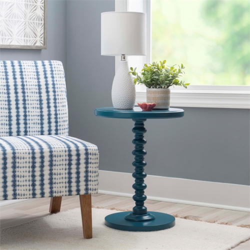Linon Tara Wood Spindle Side Table in Teal Blue