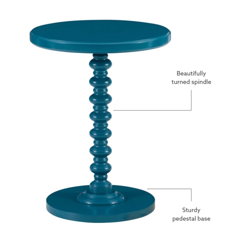 Linon Tara Wood Spindle Side Table in Teal Blue