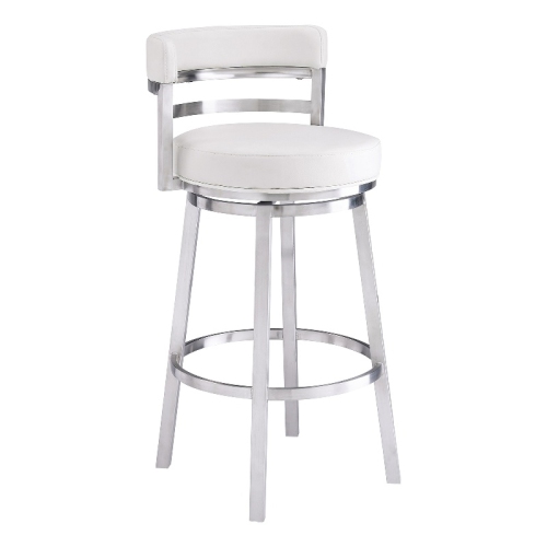 ARMEN LIVING Titana 26" Counter Height Swivel White Faux Leather Stainless Steel Bar Stool