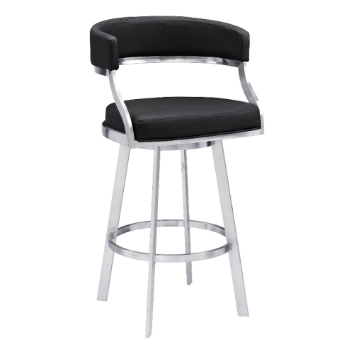 ARMEN LIVING Dione 30" Bar Height Swivel Black Faux Leather Stainless Steel Bar Stool